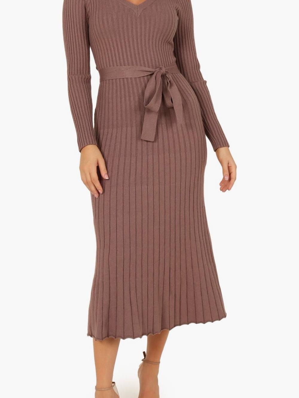 Nordstrom Ribbed Tie-Waist Midi Dress in Mauve